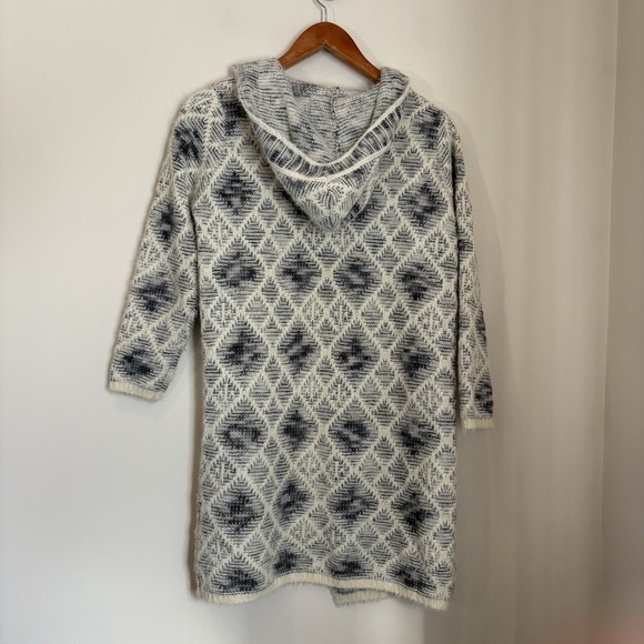 Rebecca Elliot Womens Hooded Open Cardigan Sweater Small Geometric Fuzzy Stretch - Picture 5 of 9